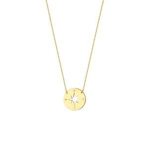 14K Solid Gold Mini Disk Disc Compass Necklace